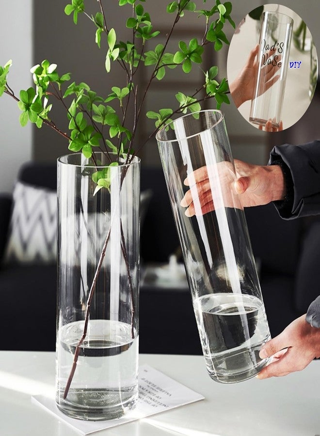 Liotww Acrylic Cylinder Plastic Vase for Centerpiece, Unbreakable Hurricane Tall Large Plastic Vases for Proposals Wedding, Hydroponic Decor Base Set of 2 with DIY Stickers(D 4" + D 4.8" X H 12" Clear) - Image 1